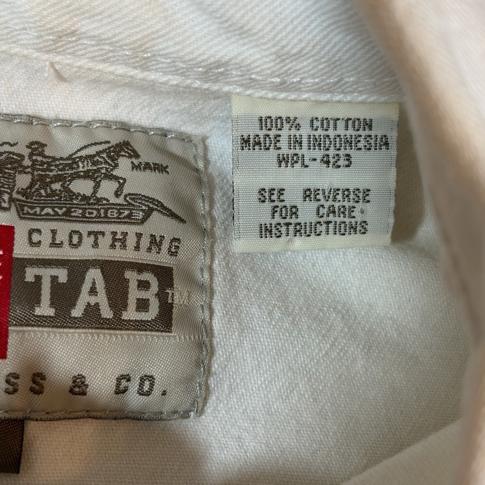 VTG Levi's Red Tab Mens MD White Denim Pearl Snap Western Long Sleeve Shirt 90s - Picture 11 of 14